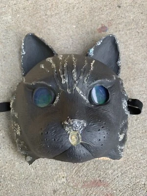 Black Cat Animal Cosplay Green Eyes Adjustable Costume Halloween Face Mask - Image 1 of 4