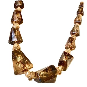 Vintage Austria Rootbeer Perlenkette umgekehrt geschnitzt Gold Highlight 28 Zoll - Bild 1 von 11