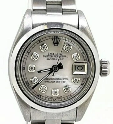 Reloj Rolex Datejust Oyster de acero inoxidable con esfera de diamante para dama Foto 1 de 4