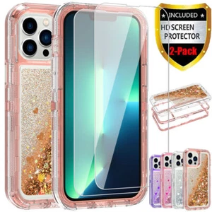 For iPhone 13 12 Pro Max 11 Hard Liquid Glitter Girl Cute Case+Screen Protector - Picture 1 of 52
