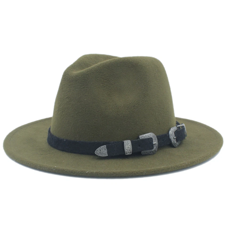 Unisex Lana Panamá Sombrero Ala Rígida Jazz Iglesia Fedora Gorra Cuero Negro Cinturón Banda Foto 1 de 4