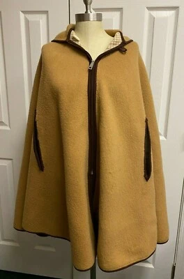 Poncho reversible vintage para mujer color camel a cuadros sin marca Foto 1 de 4