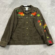 VTG Quacker Factory Corduroy Jacket Womens Large Brown Fall Harvest Embroidered