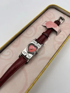 BRIGHTON Santa Paula Red Leather Rectangle Watch Preloved w/Box need New Battery - Picture 1 of 17