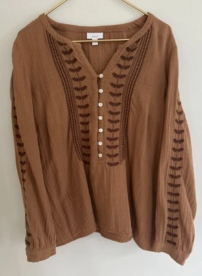 Camisa Top Jill Mujer L Boho Algodón Gasa Bordada Popover Playa Foto 1 de 4
