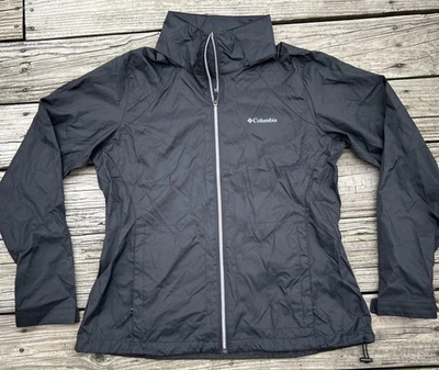 Columbia Black Switchback III Rain Capucha Oculta Mujer Mediana Embalable Luz Wt Foto 1 de 4