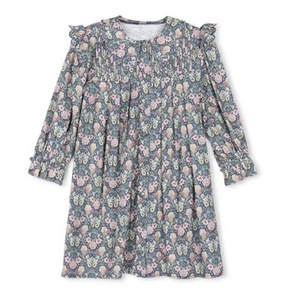 One Child Fawn Floral Pleated Detail Dress Girls 14 Pink / Green Short Length - Picture 1 of 9