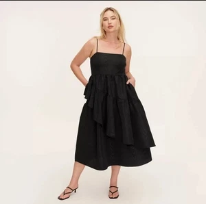 Vestido sin mangas midi con volantes en capas para mujer - Kate Spade New York negro talla L - Imagen 1 de 4