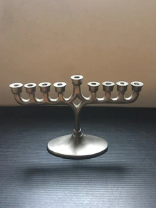 Vintage 1980er Edelstahl Menora Chanukka Kerzenständer Halter mit neun Zweigen 8" breit - Bild 1 von 5