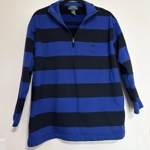 Lauren Ralph Lauren Women’s 1/4 Zip Rugby Shirt Blue Striped Size Medium Coastal - Picture 1 of 5
