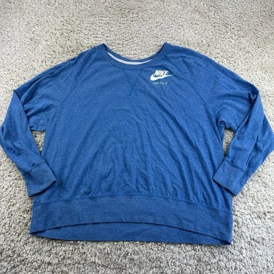 Nike Women's 2X Plus Size Just Do It Blue Long Sleeve Pullover Shirt Scoop Neck - Image 1 of 4