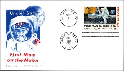 Scott C76 -  10 Cents First Man On The Moon Unaddressed Jackson Chickering FDC - Image 1 of 2