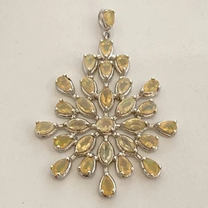Vintage AJ 925 Sterlingsilber Feueropal Edelstein Starburst Sonnenstrahl Blume Anhänger - Bild 1 von 7
