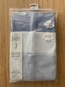 3 Pack Baby Boy Sleepsuits Babygrows Shades of Blue Size 6-9 Months George - Picture 1 of 8