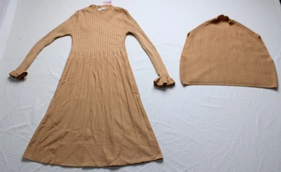 Chic Wish Women's Long Sleeve Pleated Knit Twinset Dress AC2 Apricot Medium NWT  - Image 1 of 4