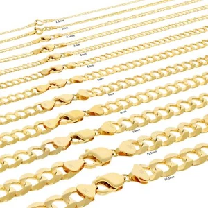 14K Yellow Gold Solid 1.5mm-12mm Curb Chain Cuban Link Necklace Bracelet 7"- 30" - Picture 1 of 168