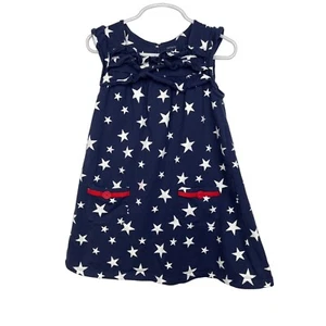 Carters Dress Girls Sz 4 Flutter A Line Red White Blue Navy Stars Ruffle Kids - Picture 1 of 12