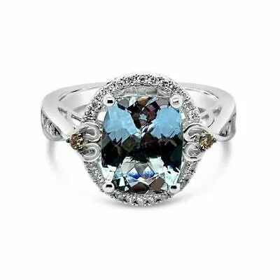 LeVian 14K White Gold Aquamarine H-I SI2 Chocolate Diamond 2.6 ct Ring Size 6.75 - Image 1 of 4