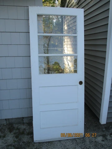 EXTERIOR WOOD DOOR 3 PANES GLASS 2 LARGE PANELS  32 X 80  WE SHIP Cover