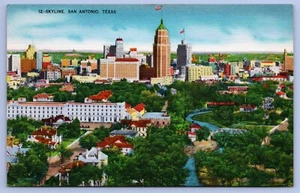 Postal de lino 1940 vista aérea del horizonte de San Antonio Texas - Imagen 1 de 2