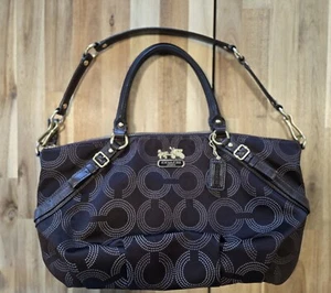 Brown Coach Madison Dotted Op Art Sophia Satchel Shoulder Bag - Picture 1 of 15