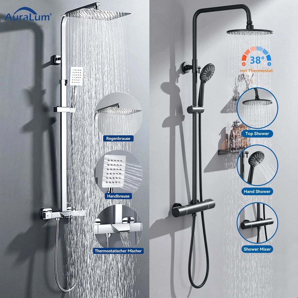 Duschsystem Duschset Regendusche Handbrause Thermostat Edelstahl Duscharmatur - Bild 1 von 1