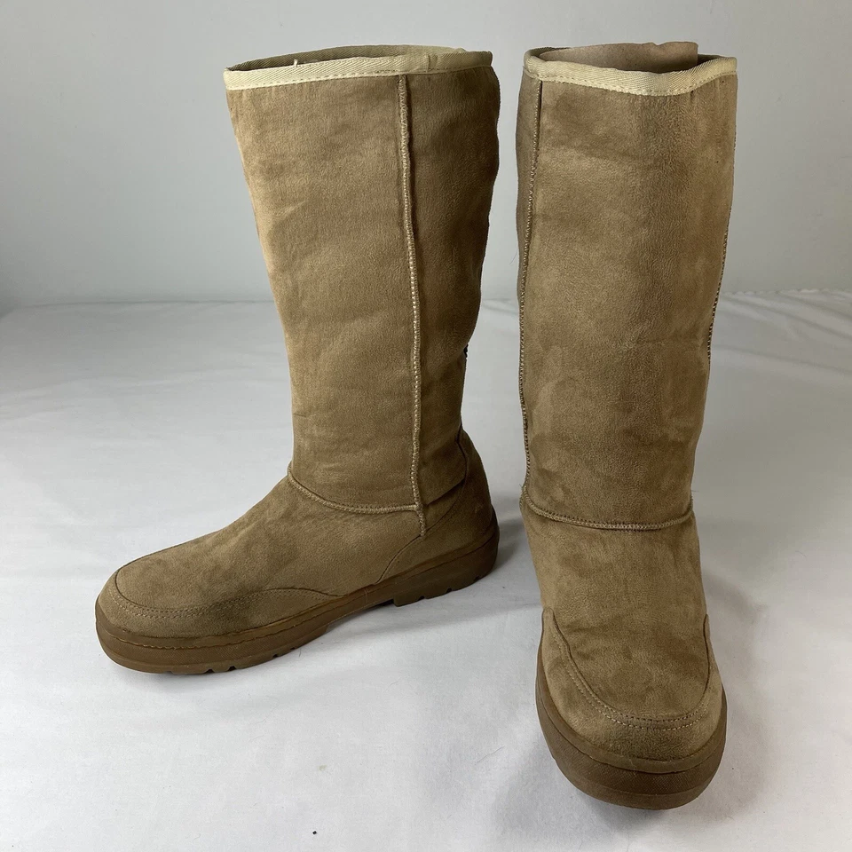 Bota feminina de inverno com isolamento de panturrilha média camurça marrom bambu tamanho 9M - Imagem 1 de 4