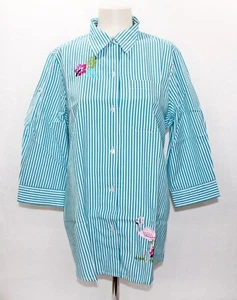 BLAIR 3/4 Sleeve Embroidered Button-Front Twinset, Size M, Teal Tropical, NEW!! - Picture 1 of 8