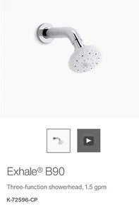 KOHLER EXHALE B90 THREE-FUNCTION SHOWERHEAD, 1.5 GPM K-72596-CP POLISHED CHROME - Picture 1 of 1