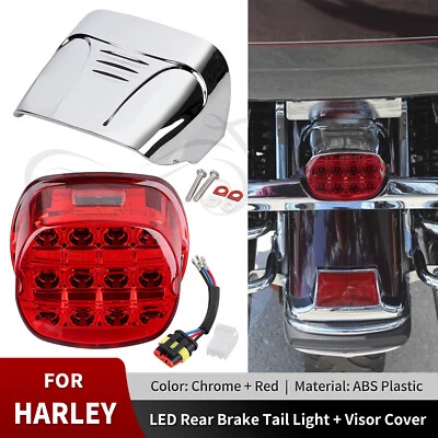 Red LED Brake Tail Light Chrome Visor For Harley Electra Glide Heritage Softail - Изображение 1 из 4