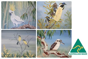 4 PLACEMATS + 4 COASTERS - AUSTRALIAN BIRDS, NATIVE FLOWERS, FAUNA, WATERPROOF - Picture 1 of 8