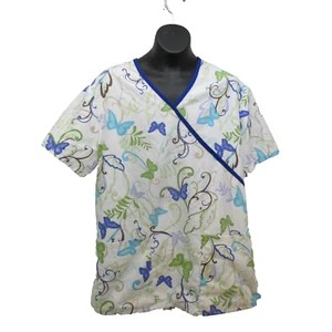 SB fashion scrub top womens size Small Butterflies Butterfly v-neck short sleeve - Picture 1 of 7