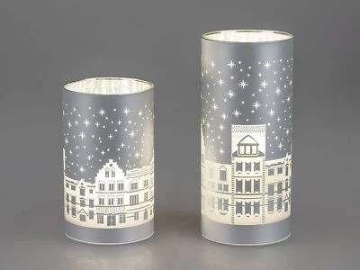 2er Set LED Lampada da Tavolo Fila di Case Argento H.15 + 20cm Vetro FORMANO W24 - Immagine 1 di 4