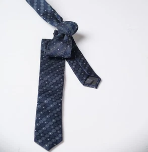 GAZZARINI Tie Skinny Blue Medallion Silk Italy Made - Picture 1 of 4