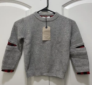 ZARA New with tags knit gray with plaid accent pull over sweater kids size 6 - Picture 1 of 5