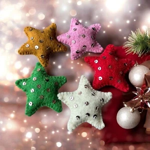 100% Wollfilz Sterne Dekoration - bunte & handgefertigte Ornamente 5er Set - Bild 1 von 4