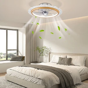 LED Ceiling Fan Light Dimmable Lamp 5Invisible Blades Fan Bedroom Remote Control - Picture 1 of 8