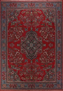 Living Room Turkish Floral Red 10x13 ft Area Rug Soft Pile Carpet - Picture 1 of 18