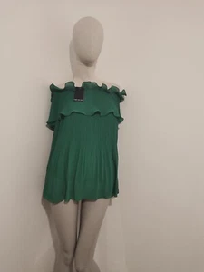 Kurt Muller pleated chiffon lined off shoulder green top free style one size - Picture 1 of 5