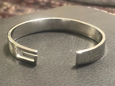 THIN VINTAGE GUCCI "G" BRANDED LOGO 925 CUFF BRACELET - 26g- RARE - Image 1 of 4