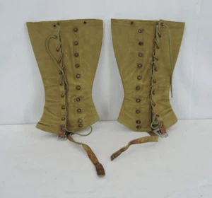 Vtg WWI US Army Calvary Field Leggings Gaiters Canvas Leather ID Size 1 1/2 HM - Picture 1 of 16
