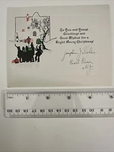 Vintage Art Deco Christmas Card - Minstrels Playing Music In The Town - Picture 1 of 2