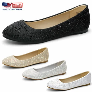 Women Ballerina Ballet Flat Shoes Rhinestone Dress Slip On Round Toe Casual Shoe - Picture 1 of 30