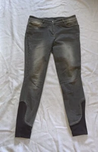 Schockehmohle Lyra jeans breeches gray denim stretch silicone knee patches 30US - Picture 1 of 16