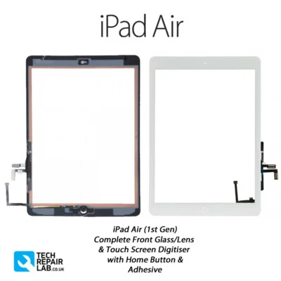 TECH REPAIR LAB iPad Air (1st Gen) Complete Front Glass/Digitiser Touch Screen Assembly - WHITE