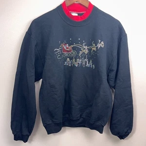 Jerzees Womens Christmas Sweatshirt M Santa Reindeer Snowflake Holiday Statement - Picture 1 of 11