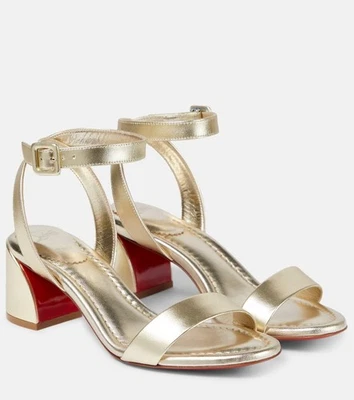 Christian Louboutin MISS SABINA 55 Sandalias Tacón Bloque Correa al Tobillo Zapatos $945 Foto 1 de 4
