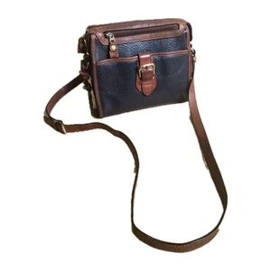 VINTAGE LIZ CLAIBORNE LEATHER CO PURSE CROSSBODY SHOULDER BAG BROWN/ NAVY - Picture 1 of 8