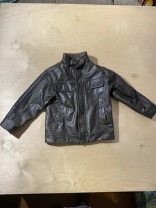 HAWKE & CO Leather Boy Bomber Jacket Sherpa-Lined Dark Brown Biker Size 6 NK - Picture 1 of 12