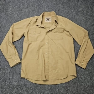 American Heritage Button Down Shirt Large Tan Khakis Roll Tab Sleeves Military - Picture 1 of 7